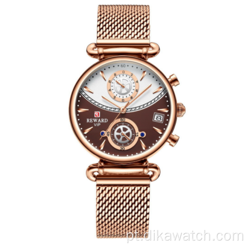 Relógios femininos RECOMPENSA moda rosa ouro feminino relógio relógio de quartzo feminino aço inoxidável relógio de pulso à prova d&#39;água relojes